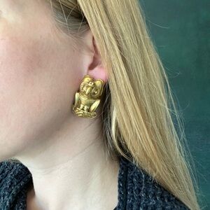 Owls motive clip on earrings pre-columbian handmade unique